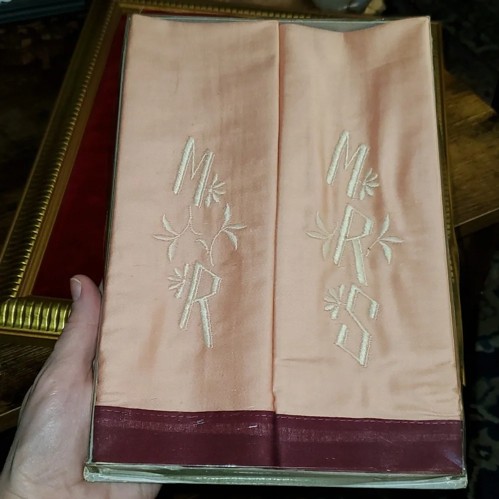 Vintage - His Hers Hand Towels - 1940s - WWII - Wedding - NIB